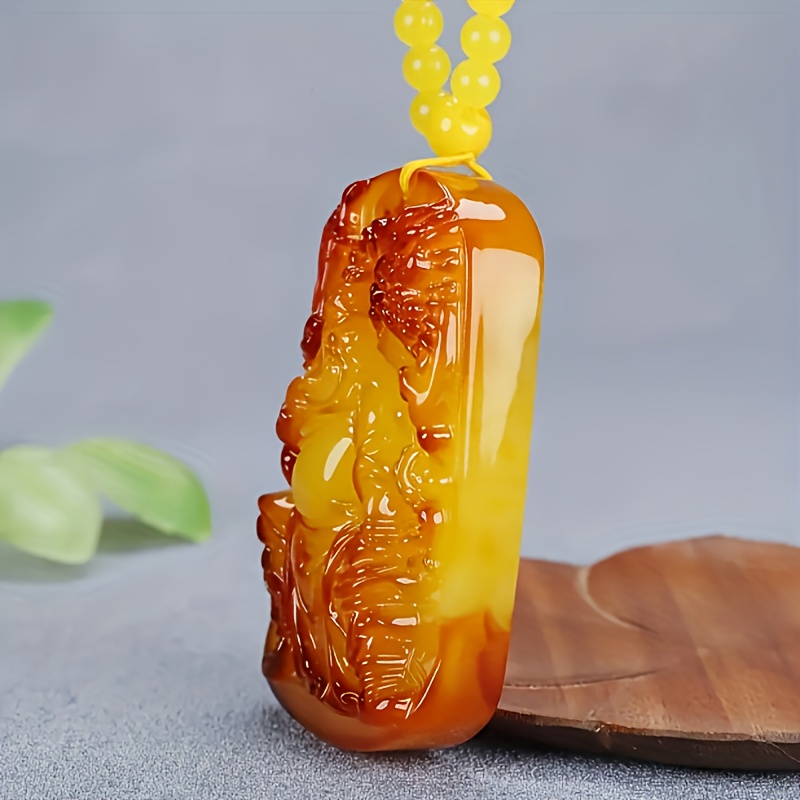 Stylish Amber Pendant Necklace, Bohemian Chic Design